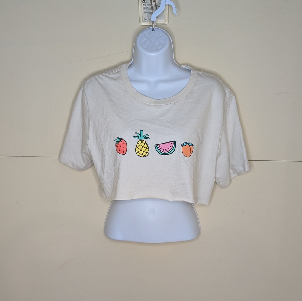 Mighty Fine Crop Top Tee Fruit Graphic *Minor Flaw*